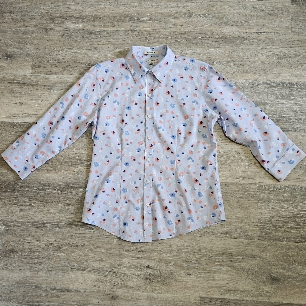 L.L. Bean Floral Wrinkle-Free Pinpoint Oxford Shirt